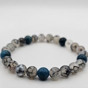 Beautiful blue apatite and grey fire agate bracelet